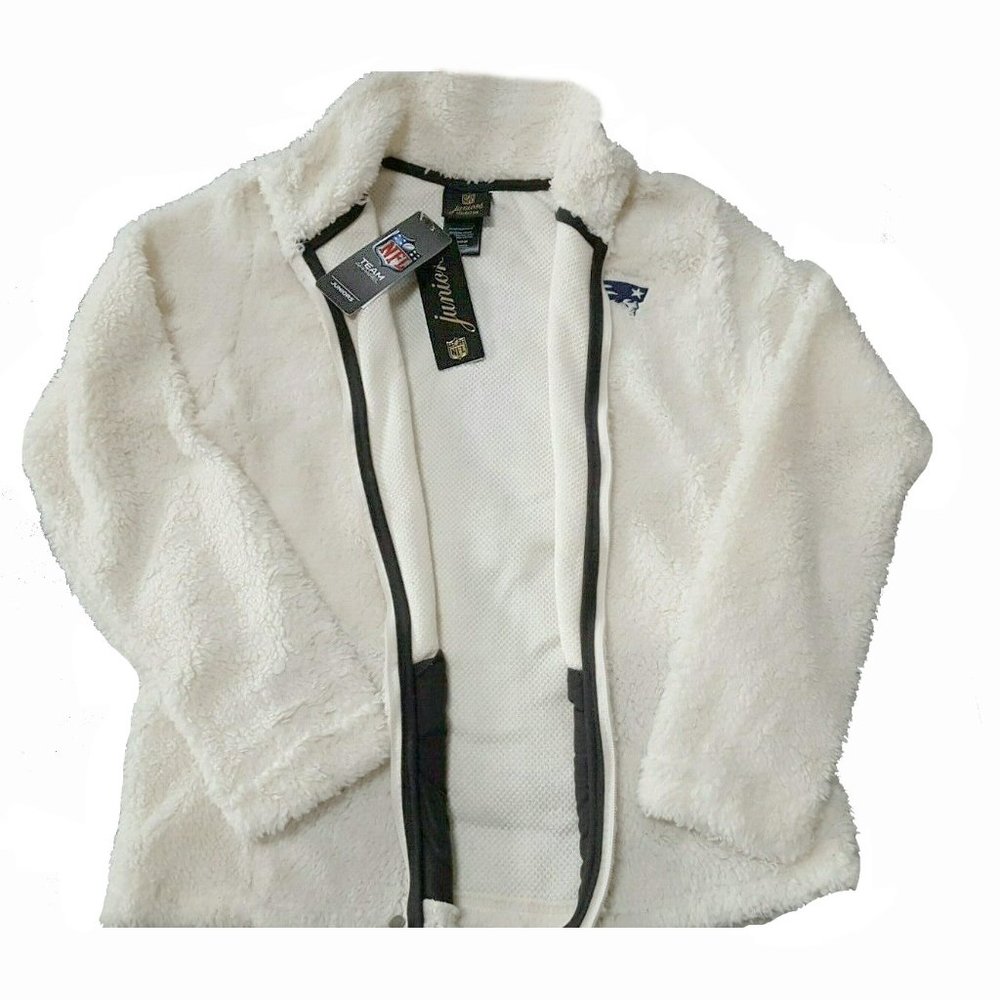 NEW $60 Official NFL Patriots Juniors Girls Fleece Jacket! S or L Beige Full Zip